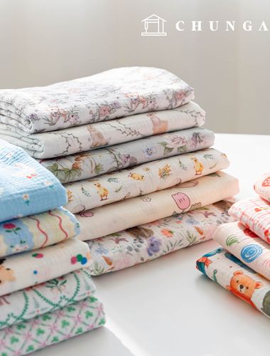 Yoru Double Gauze Cotton Wide Width Floral Character Fabric Ariel 20 Types