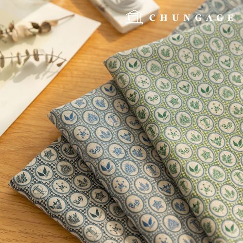 Linen fabric, cotton linen, check leaf fabric, wide width, 11 count, 3 types of risotto