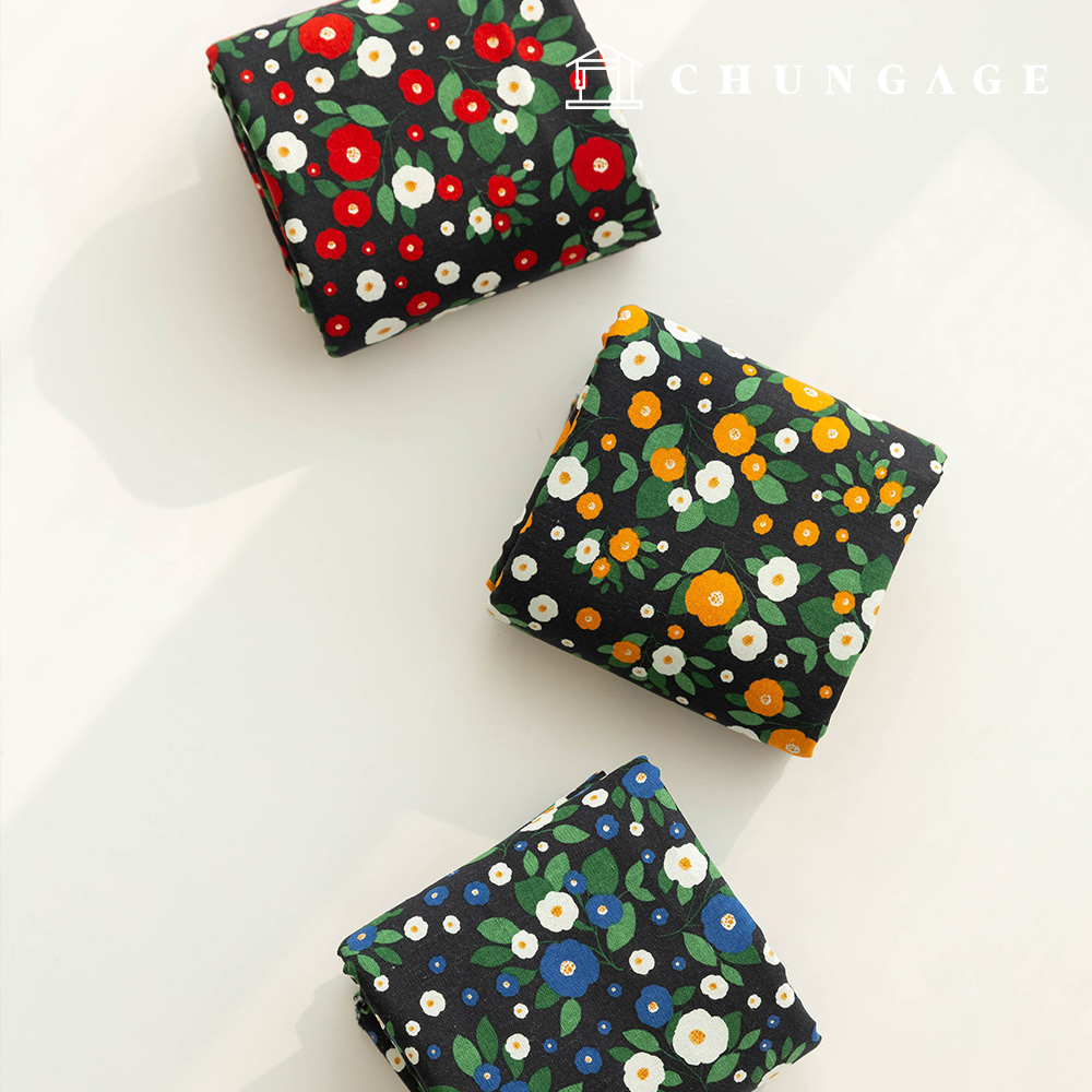 Linen fabric, cotton linen, vintage floral pattern, flower fabric, wide width, 11 count, round camellia, 3 types