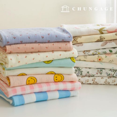 Double gauze fabric cotton non-fluorescent bio-washing fabric floral fabric Cherry Cream