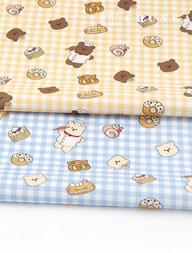 Eco-friendly antibacterial and anti-flame fabric E-DTP cotton 20 count Romantic Check Baking Bear 2-piece set
