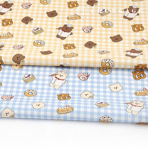 Eco-friendly antibacterial and anti-flame fabric E-DTP cotton 20 count Romantic Check Baking Bear 2-piece set