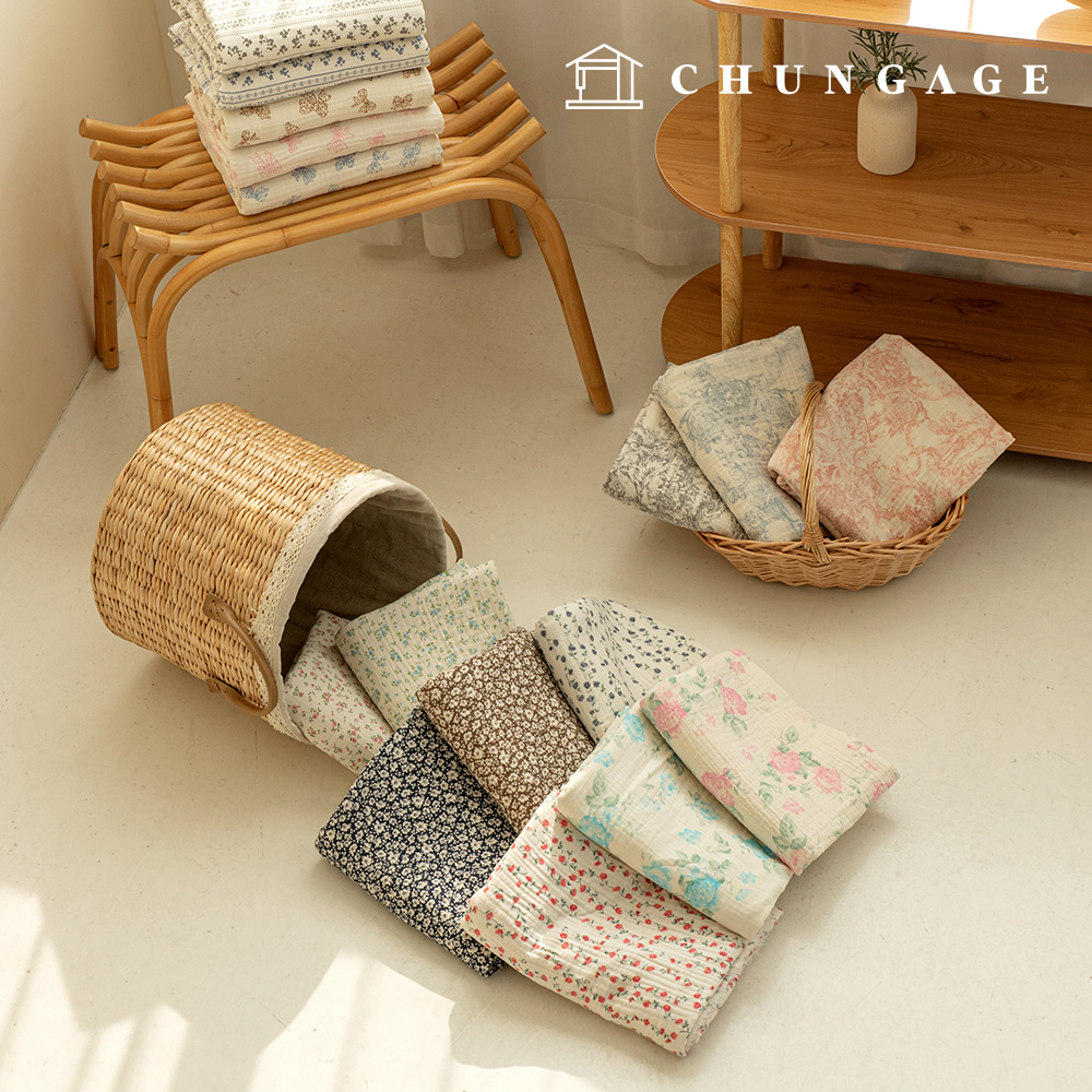 Yoru Triple Gauze Cotton Floral Pattern Flower Fabric Wide Width Floral Blossom 16 Types