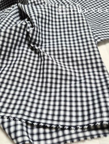Polyester Nylon Span Water-resistant Check Fabric Black Square 1cm
