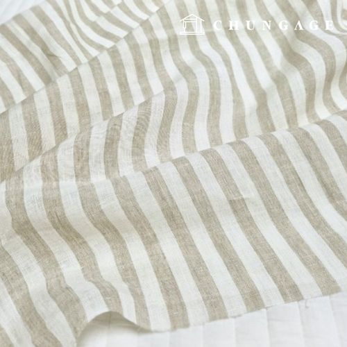 Linen Fabric Washing Wide Width Stripe Oatmeal Ivory 1.3cm