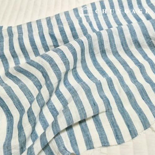 Linen Fabric Washing Wide Width Stripe Sky Blue 1.3cm