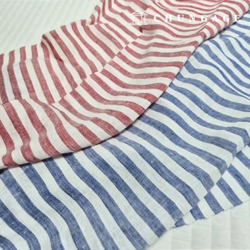Linen Fabric Washing Wide Width Stripe Red Blue 1.3cm 2 Types