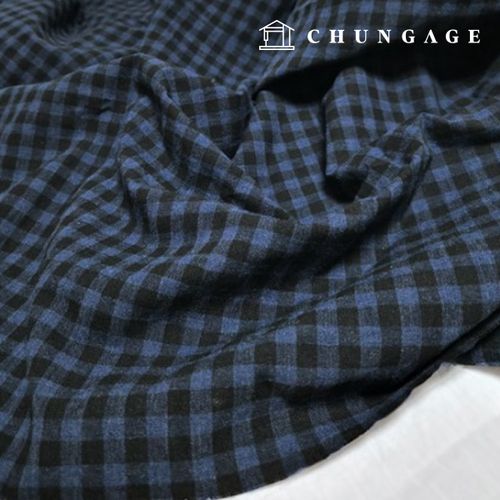Linen Cotton-Linen Square Wide Width Check Fabric 0.8cm Black Navy