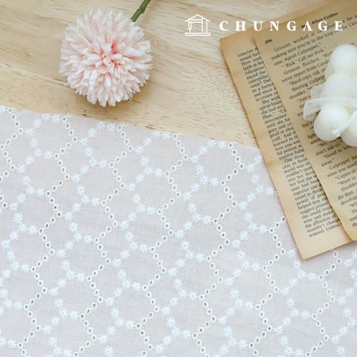 Embroidered cotton floral pattern Flower Fabric Natural White eyelet