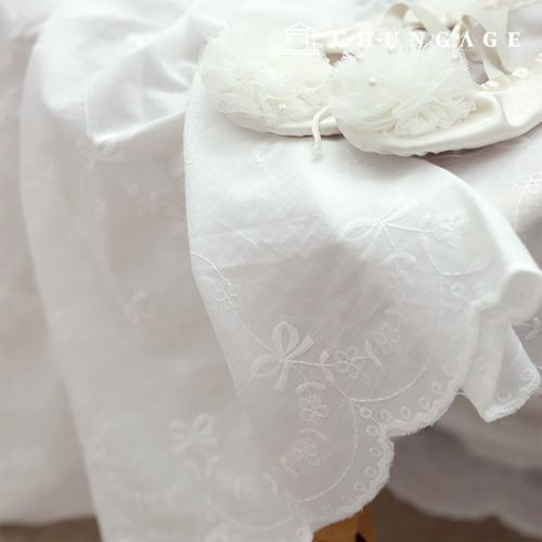 Embroidered cotton floral pattern Flower bowknot Fabric White cotton