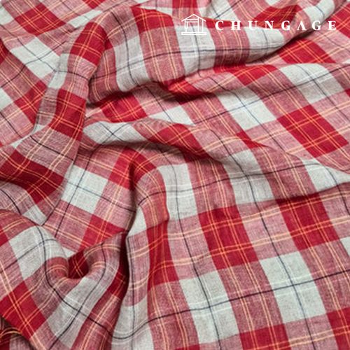 Linen Washing Check Wide Width Fabric Red Yellow Square