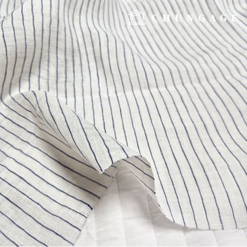 Linen Fabric Washing Wide Width Stripe Navy 1cm