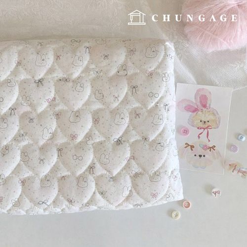 Heart Quilted Fabric 2 Ounce Wide Width Lovely Rabbit Bowknot