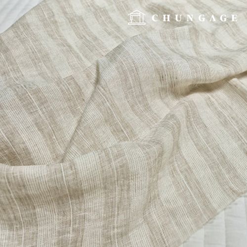 Linen Fabric Washing Wide Width Stripe Oatmeal 3cm