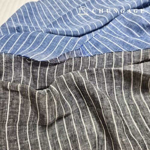Linen Fabric Washing Wide Width Stripe Blue Charcoal 2cm 2 Types
