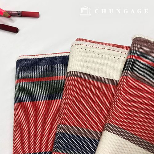 Cotton canvas stripe fabric 10 count yarn-dyed stripe 3 types 1401