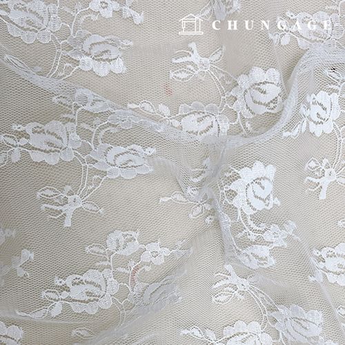 Lace Fabric Embroidery Mesh Raschel Span Flower Fabric Pure White Bride 9458