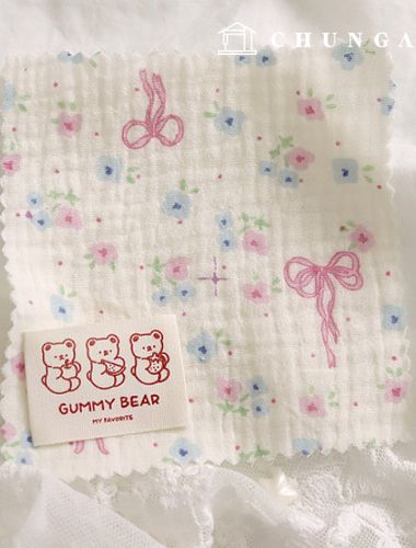 Yoru Double Gauze Fabric Cotton Pastel Floral Pink Bowknot