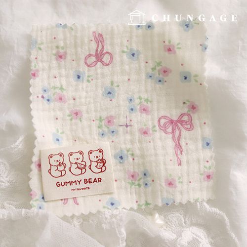 Yoru Double Gauze Fabric Cotton Pastel Floral Pink Bowknot