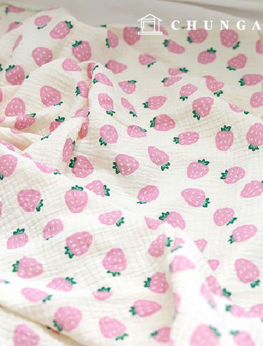 Yoru Double Gauze Fabric Cotton Wide Width Pink Strawberry