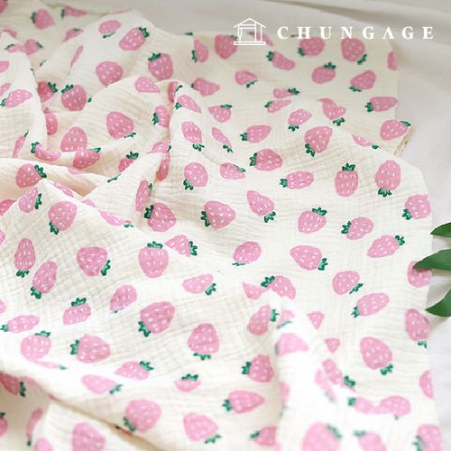 Yoru Double Gauze Fabric Cotton Wide Width Pink Strawberry