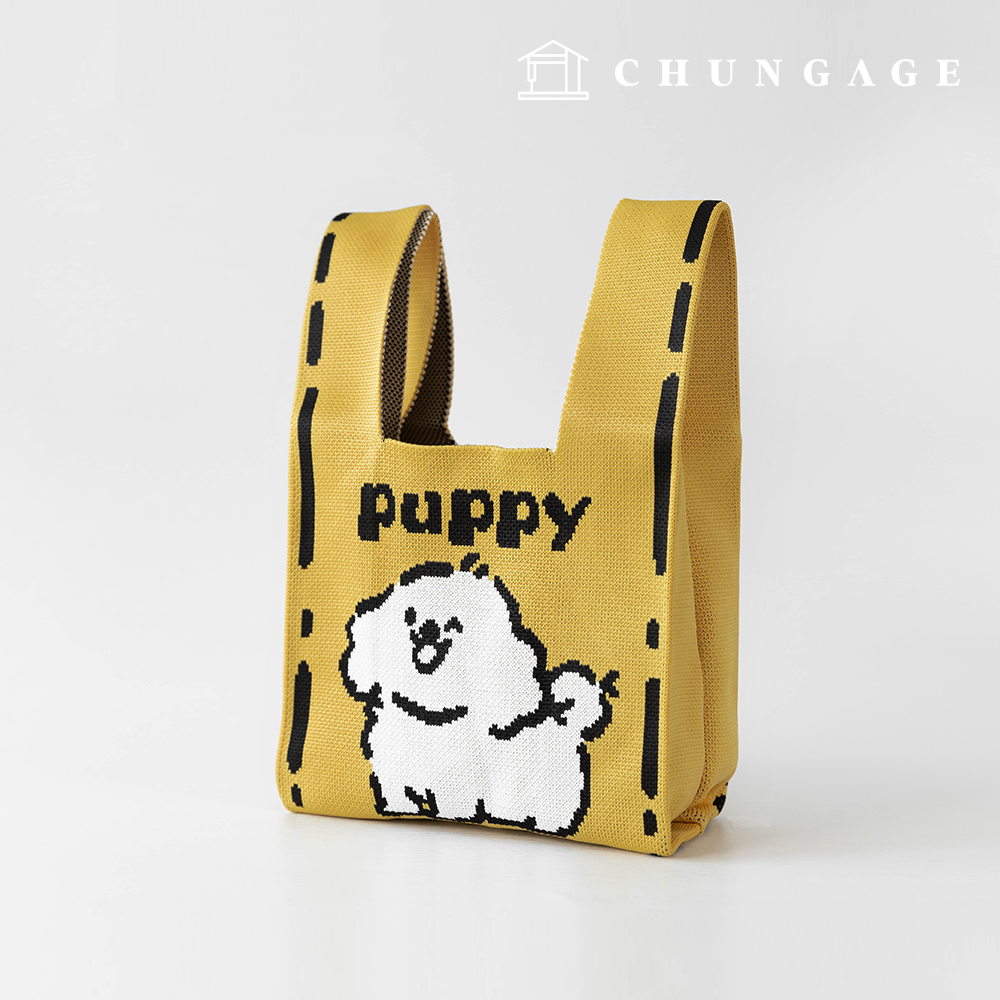 Knit Mini Handbag Check Knit Bag Wristbag Tote Bag Cutie Puppy