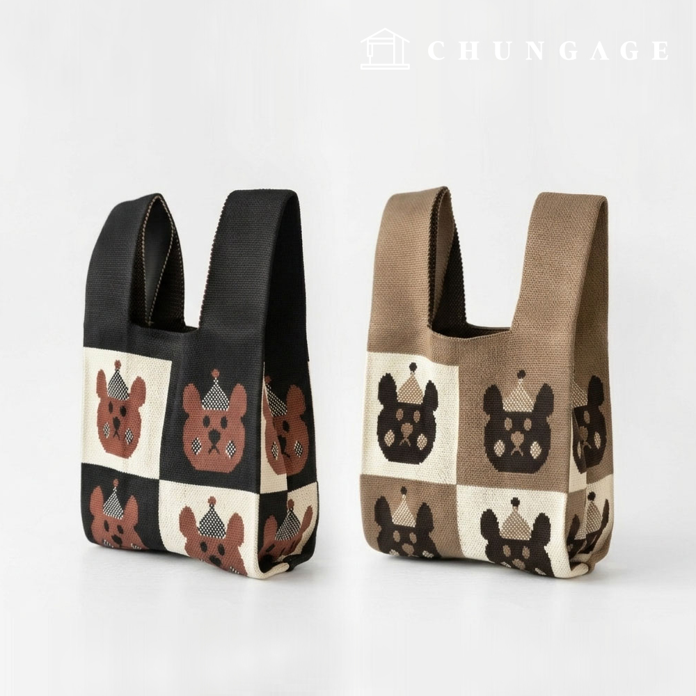 Knit Mini Handbag, Check Knit Bag, Wristbag, Tote Bag, Check Bear (2 types)