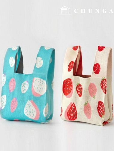 Knit Mini Handbag, Check Knit Bag, Wristbag, Tote Bag, 2 Types of Berry