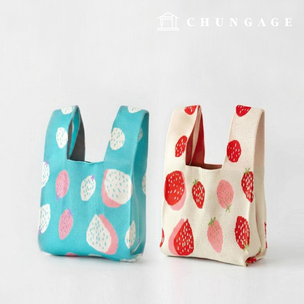 Knit Mini Handbag, Check Knit Bag, Wristbag, Tote Bag, 2 Types of Berry