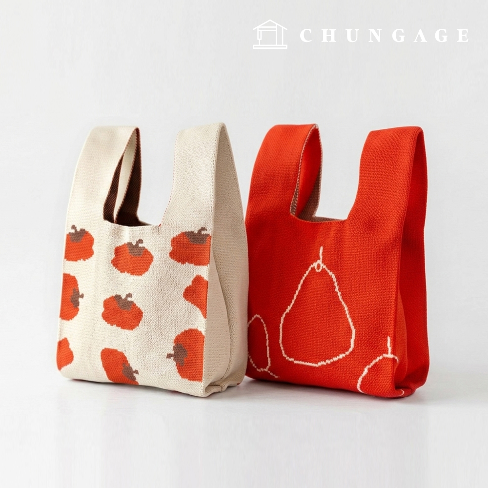 Knit Mini Handbag, Check Knit Bag, Wristbag, Tote Bag, Key Point: 2 Types of Fruit