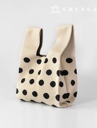 Knit Mini Handbag Check Knit Bag Wristbag Tote Bag Large Dot
