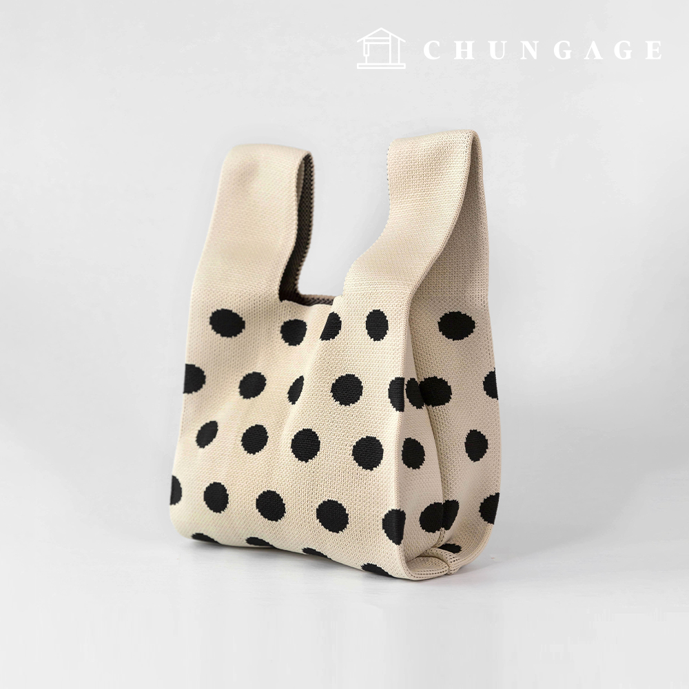 Knit Mini Handbag Check Knit Bag Wristbag Tote Bag Large Dot
