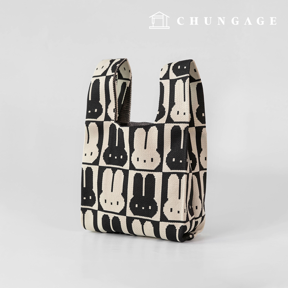 Knit Mini Handbag Check Knit Bag Wristbag Tote Bag Simple Bunny