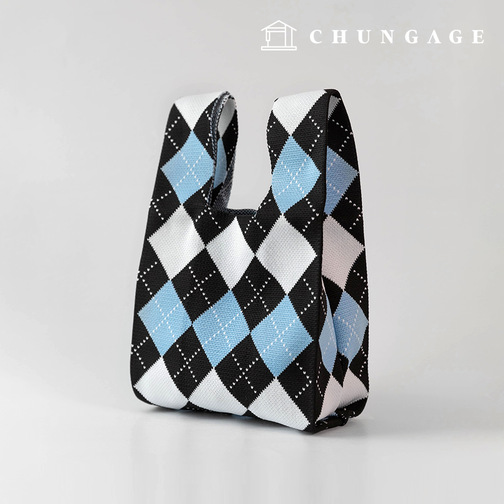 Knit Mini Handbag Check Knit Bag Wristbag Tote Bag Argyle