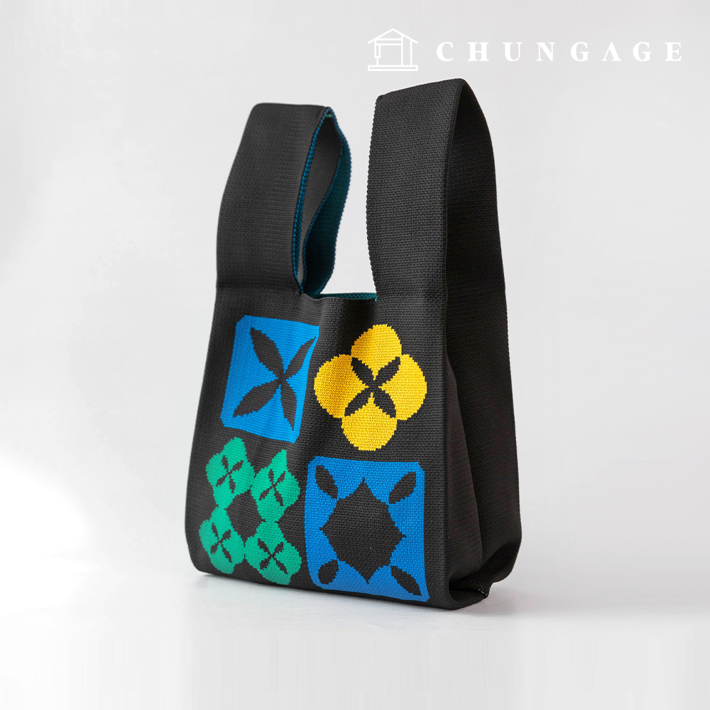 Knit Mini Handbag Check Knit Bag Wristbag Tote Bag Patterns Block