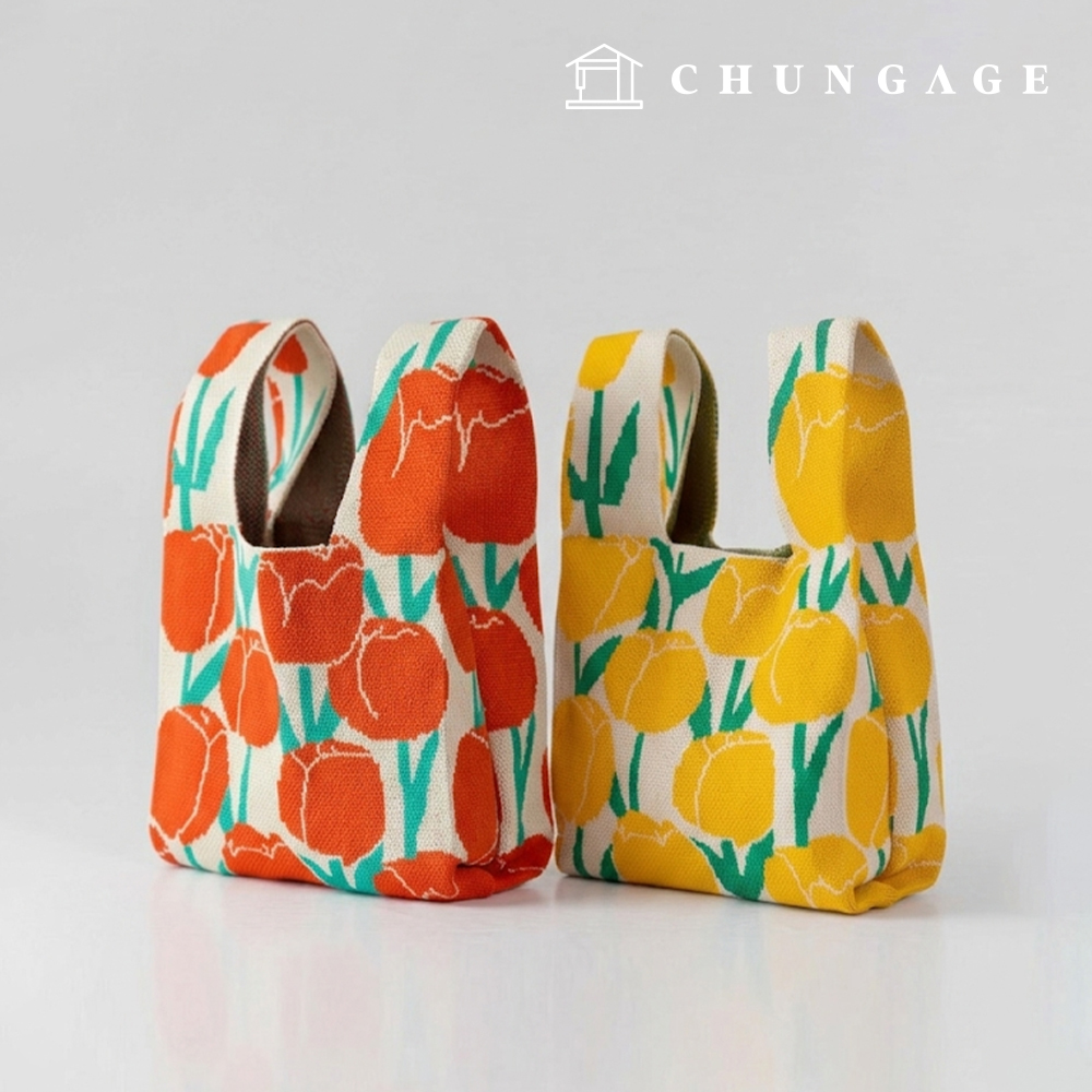 Knit Mini Handbag, Check Knit Bag, Wristbag, Tote Bag, Tulip (2 Types)