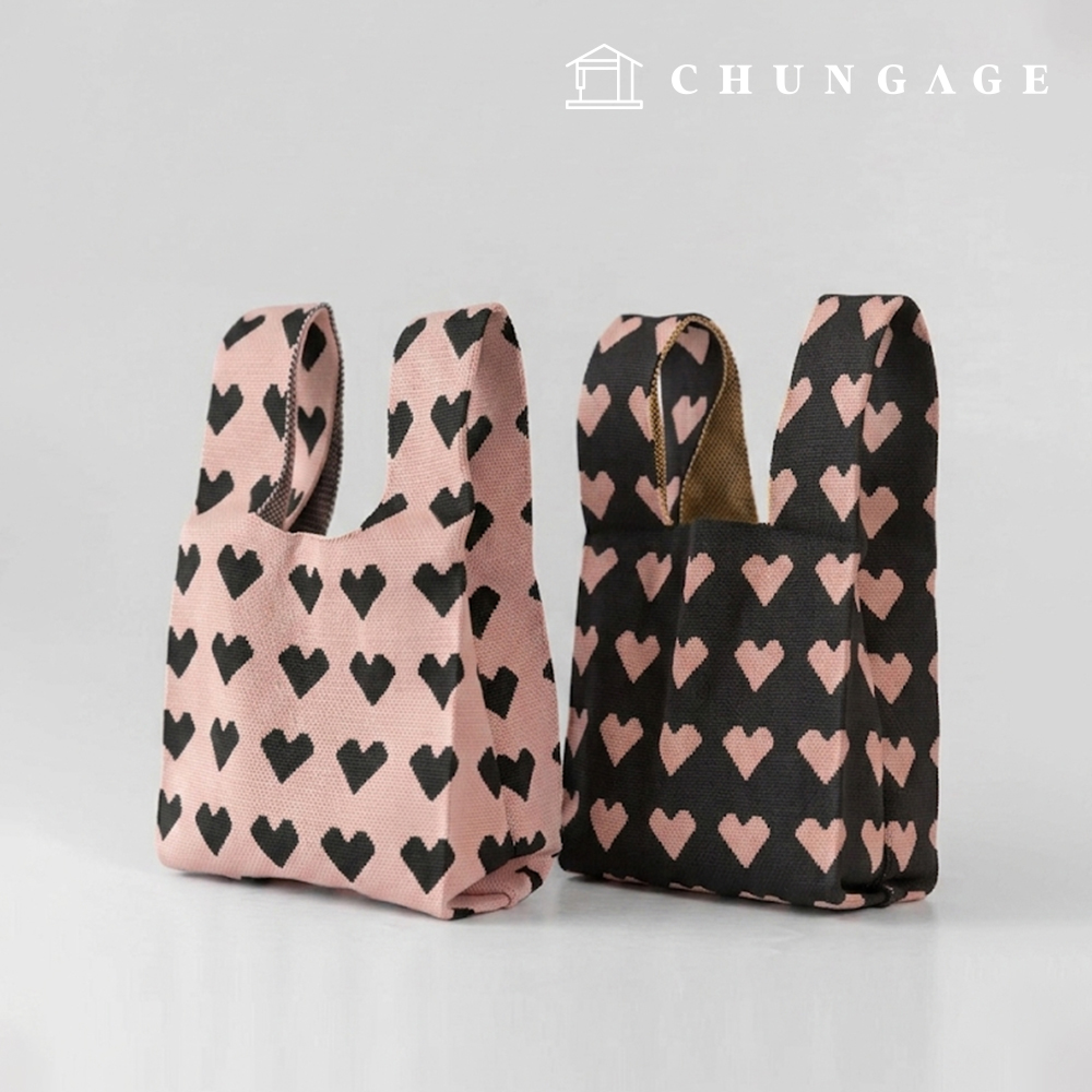 Knit Mini Handbag, Check Knit Bag, Wristbag, Tote Bag, Heart Dot 2 Types