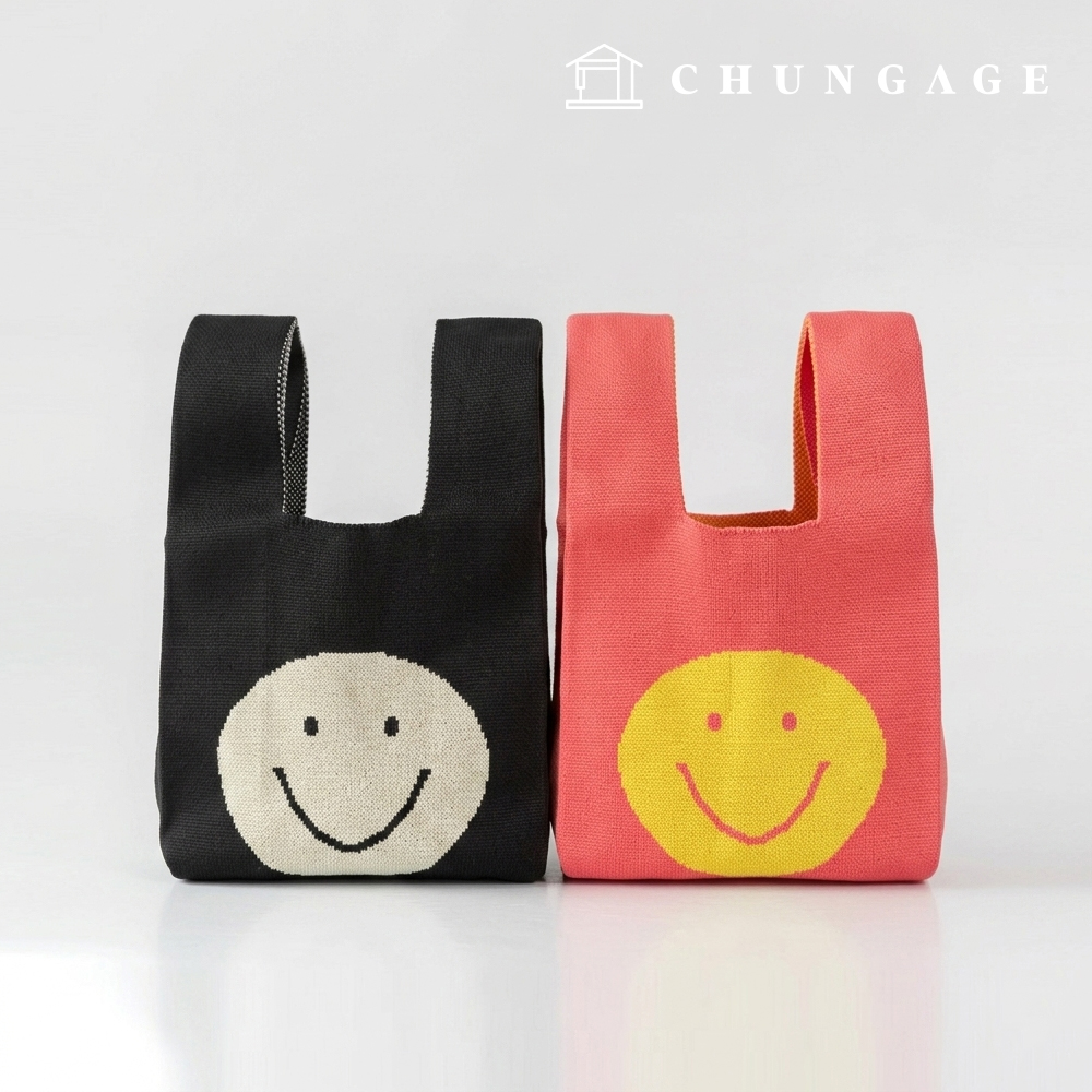 Knit Mini Handbag, Check Knit Bag, Wristbag, Tote Bag, Smile (2 Types)