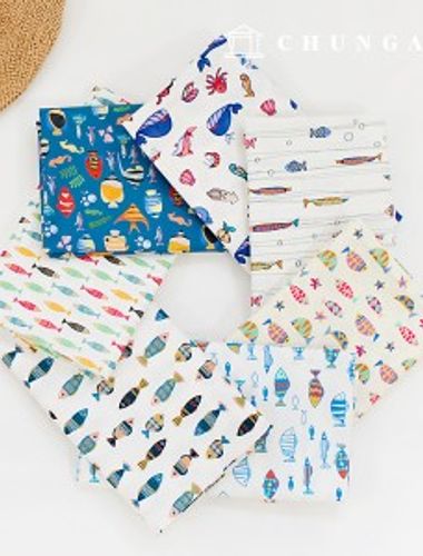 Cotton fabric printing DTP 20 count Plain Weave Under The Sea 7 types