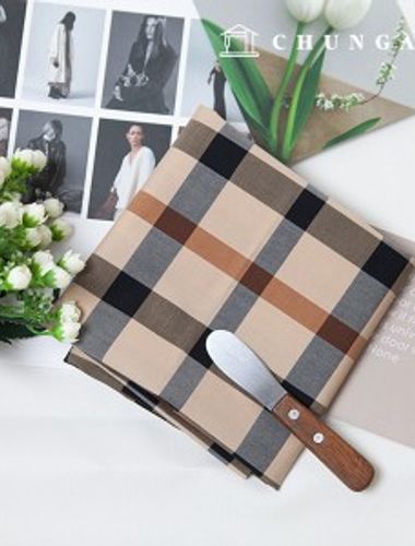 Cotton Fabric Bio Washing Check Cotton 70 Count Twill Fabric Brown Check