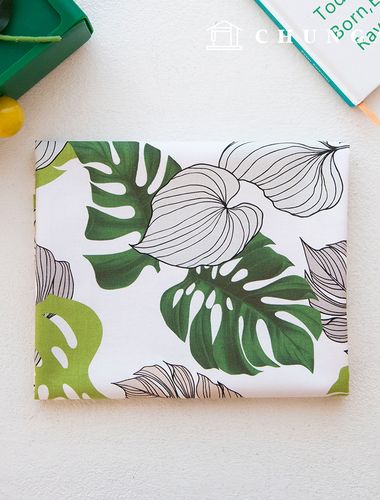 cotton oxford fabric leaf Fabric tropical neutral monstera