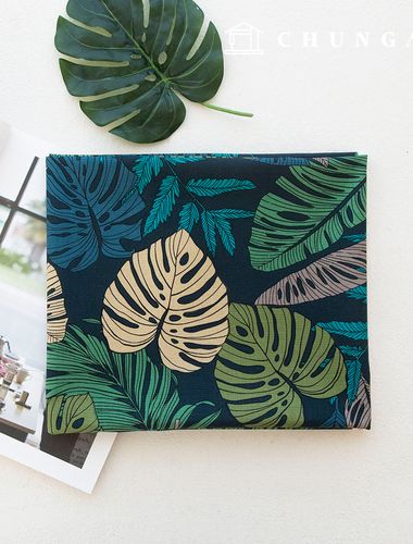 cotton oxford fabric leaf Fabric tropical darkening monstera