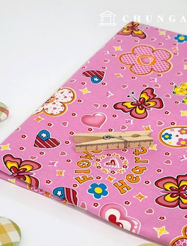 cotton oxford fabric flower pattern Flower Fabric Flower Heart Pink