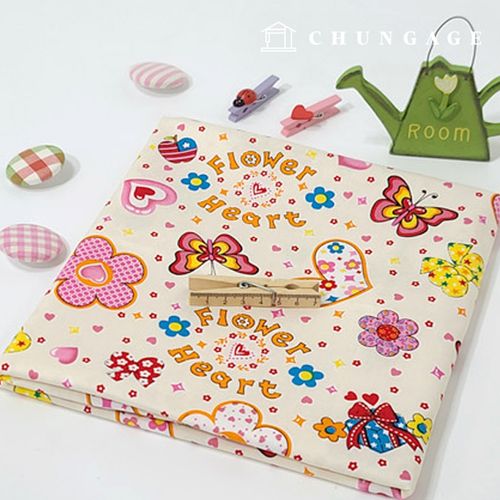cotton oxford fabric flower pattern Flower Fabric Flower Heart Ivory