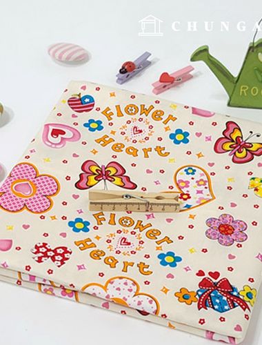cotton oxford fabric flower pattern Flower Fabric Flower Heart Ivory