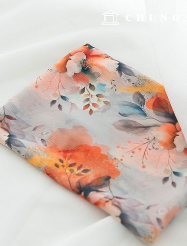 Chiffon Fabric DTP Floral Wide Width Chiffon Poly Fabric 24 Fog