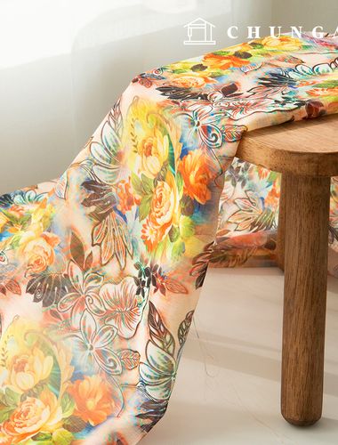 Chiffon Fabric DTP Floral Wide Width Chiffon Poly Fabric 27 Spectrum Rose