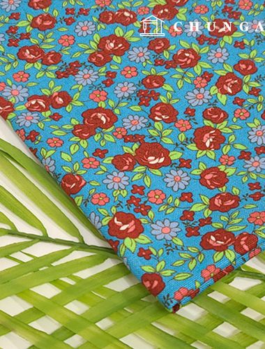 Cotton Oxford Fabric Flower Pattern Fabric Etoile Blue