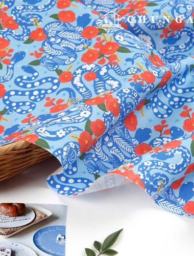 Eco-friendly antibacterial and anti-inflammatory fabric E-DTP cotton 20 count camellia and blue snake