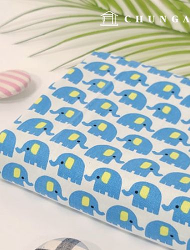 Cotton Oxford Fabric Animal Pattern Fabric Baby Elephant Blue